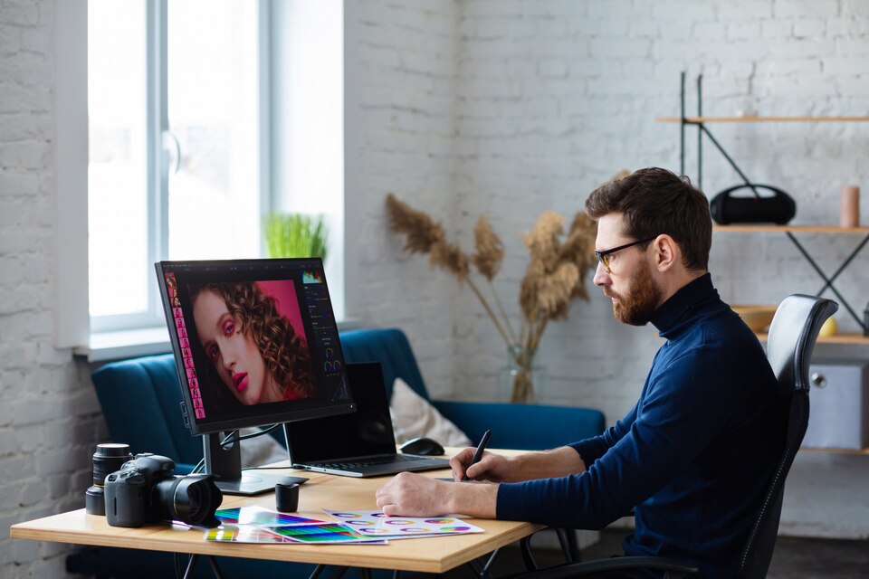 portrait-graphic-designer-working-office-with-laptop-monitor-graphic-drawing-tablet-color-palette